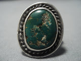 Huge Early Cerrillos Turquoise Vintage Native American Jewelry Navajo Sterling Silver Ring Old-Nativo Arts