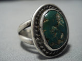 Huge Early Cerrillos Turquoise Vintage Native American Jewelry Navajo Sterling Silver Ring Old-Nativo Arts