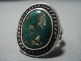 Huge Early Cerrillos Turquoise Vintage Native American Jewelry Navajo Sterling Silver Ring Old-Nativo Arts