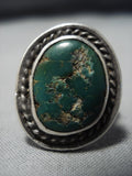 Huge Early Cerrillos Turquoise Vintage Native American Jewelry Navajo Sterling Silver Ring Old-Nativo Arts