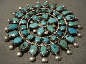 Huge Early Vintage Zuni/ Navajo Turquoise Star Native American Jewelry Silver Pin-Nativo Arts