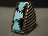 Huge 'Expert Channeled' Vintage Navajo Turquoise Native American Jewelry Silver Ring-Nativo Arts