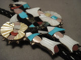 Huge Extreme Inlay Vintage Zuni Turquoise Native American Jewelry Silver Kachina Dancer Bolo Tie-Nativo Arts