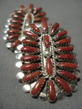 Huge Fabulous Navajo Coral Sterling Silver Native American Jewelry Earrings-Nativo Arts