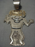 Huge!! Gold Dancing Mudhead Sterling Silver Native American Navajo 14k Gold Necklace-Nativo Arts