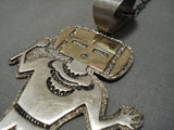 Huge!! Gold Dancing Mudhead Sterling Silver Native American Navajo 14k Gold Necklace-Nativo Arts