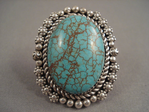 Huge Green Spiderweb Turquoise Sterling Native American Jewelry Silver Tso Family Ring-Nativo Arts