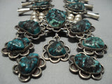 Huge!! Green Turquoise Vintage Native American Jewelry Navajo Sterling Silver Squash Blossom Necklace-Nativo Arts