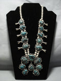 Huge!! Green Turquoise Vintage Native American Jewelry Navajo Sterling Silver Squash Blossom Necklace-Nativo Arts