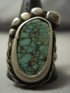Huge Green Turquoise Vintage Navajo Sterling Native American Jewelry Silver Bear Paw Ring Old-Nativo Arts