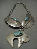 Huge Heavy Massive Father Vintage Navajo Crow Springs Turquoise Native American Jewelry Silver Necklace-Nativo Arts