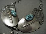Huge Heavy Massive Father Vintage Navajo Crow Springs Turquoise Native American Jewelry Silver Necklace-Nativo Arts