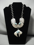 Huge Heavy Massive Father Vintage Navajo Crow Springs Turquoise Native American Jewelry Silver Necklace-Nativo Arts