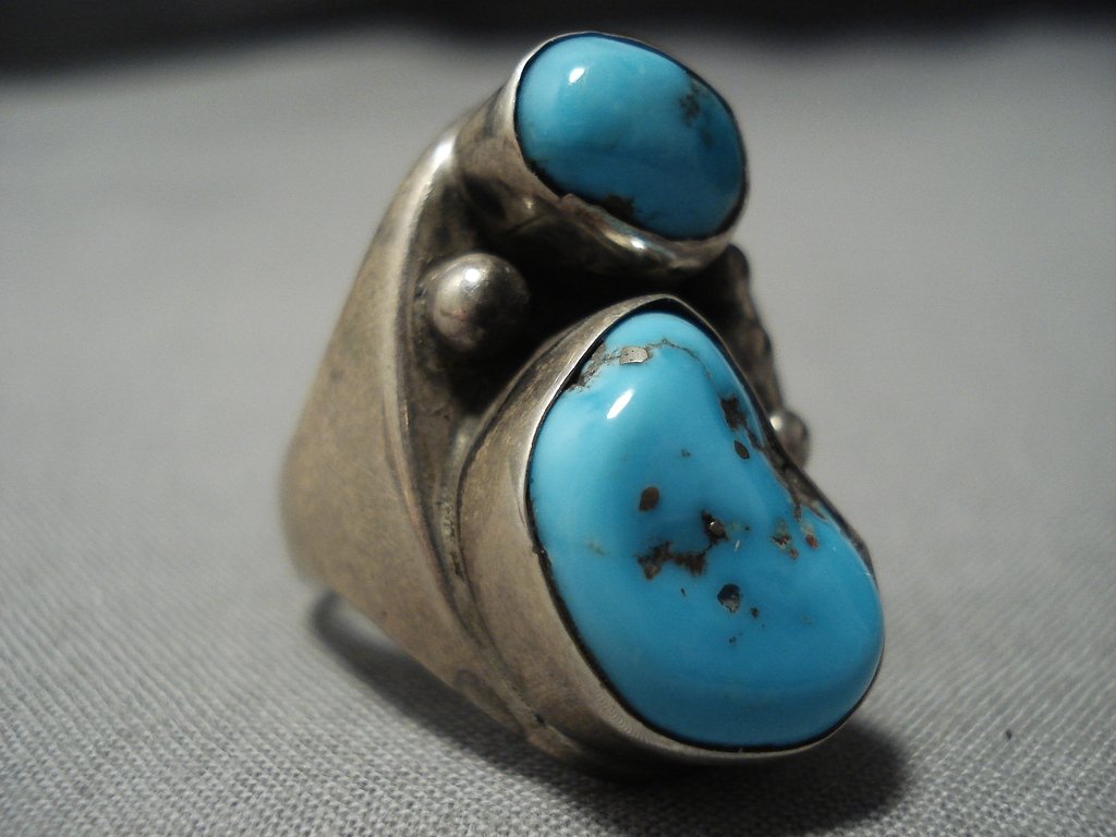 Huge Heavy Men's Vintage Native American Jewelry Navajo Sky Blue