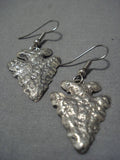 Huge Heavy Navajo Sterling Silver Navajo Arrowhead Native American Earrings-Nativo Arts