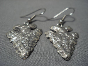 Huge Heavy Navajo Sterling Silver Navajo Arrowhead Native American Earrings-Nativo Arts