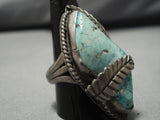 Huge Heavy Vintage Native American Jewelry Navajo Carico Lake Turquoise Sterling Silver Leaf Ring Old-Nativo Arts