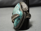 Huge Heavy Vintage Native American Jewelry Navajo Carico Lake Turquoise Sterling Silver Leaf Ring Old-Nativo Arts
