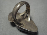 Huge Heavy Vintage Native American Jewelry Navajo Carico Lake Turquoise Sterling Silver Leaf Ring Old-Nativo Arts