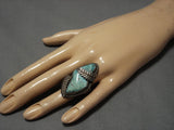 Huge Heavy Vintage Native American Jewelry Navajo Carico Lake Turquoise Sterling Silver Leaf Ring Old-Nativo Arts