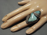 Huge Heavy Vintage Native American Jewelry Navajo Carico Lake Turquoise Sterling Silver Leaf Ring Old-Nativo Arts