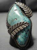 Huge Heavy Vintage Native American Jewelry Navajo Carico Lake Turquoise Sterling Silver Leaf Ring Old-Nativo Arts