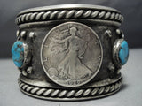 Huge Heavy Vintage Native American Jewelry Navajo Turquoise Sterling Silver Coin Bracelet Cuff-Nativo Arts