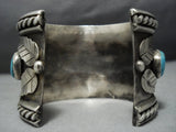 Huge Heavy Vintage Native American Jewelry Navajo Turquoise Sterling Silver Coin Bracelet Cuff-Nativo Arts