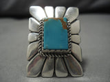 Huge Heavy!! Vintage Native American Navajo Squared Sterling Silver Turquoise Ring-Nativo Arts