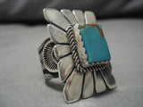 Huge Heavy!! Vintage Native American Navajo Squared Sterling Silver Turquoise Ring-Nativo Arts
