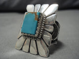 Huge Heavy!! Vintage Native American Navajo Squared Sterling Silver Turquoise Ring-Nativo Arts