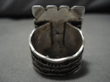 Huge Heavy!! Vintage Native American Navajo Squared Sterling Silver Turquoise Ring-Nativo Arts