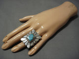 Huge Heavy!! Vintage Native American Navajo Squared Sterling Silver Turquoise Ring-Nativo Arts