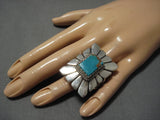 Huge Heavy!! Vintage Native American Navajo Squared Sterling Silver Turquoise Ring-Nativo Arts