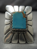 Huge Heavy!! Vintage Native American Navajo Squared Sterling Silver Turquoise Ring-Nativo Arts