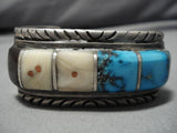 Huge Heavy!! Vintage Native American Navajo Turquoise Coral Sterling Silver Bracelet Old-Nativo Arts