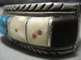 Huge Heavy!! Vintage Native American Navajo Turquoise Coral Sterling Silver Bracelet Old-Nativo Arts