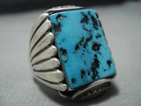 Huge Heavy!! Vintage Navajo Turquoise Sterling Silver Native American Jewelry Ring Old-Nativo Arts