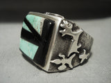 Huge Heavy Vintage Santo Domingo/ Navajo Gaspeite Onyx Native American Jewelry Silver Animal Ring-Nativo Arts