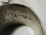 Huge Heavy Vintage Santo Domingo/ Navajo Gaspeite Onyx Native American Jewelry Silver Animal Ring-Nativo Arts