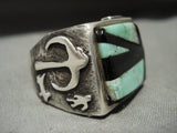 Huge Heavy Vintage Santo Domingo/ Navajo Gaspeite Onyx Native American Jewelry Silver Animal Ring-Nativo Arts