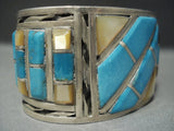 Huge Heavy Vintage Zuni Turquoise Shell Sterling Native American Jewelry Silver Bracelet Old-Nativo Arts