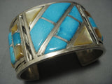 Huge Heavy Vintage Zuni Turquoise Shell Sterling Native American Jewelry Silver Bracelet Old-Nativo Arts