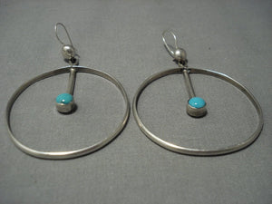 Huge Hoop And Snake Eye Turquoise Vintage Sterling Native American Jewelry Silver Navajo Earrings Old-Nativo Arts