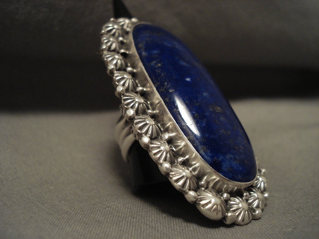 Huge Huge Huge Navajo 'Domed Lapis' Native American Jewelry Silver She ...
