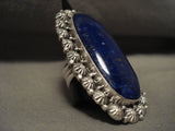 Huge Huge Huge Navajo 'Domed Lapis' Native American Jewelry Silver Shell Ring-Nativo Arts