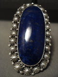 Huge Huge Huge Navajo 'Domed Lapis' Native American Jewelry Silver Shell Ring-Nativo Arts