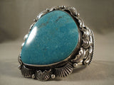 Huge Huge Huge Old Navajo Deep Blue Sea Turquoise Native American Jewelry Silver Bracelet Old-Nativo Arts
