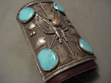 Huge Huge Huge Vintage Navajo 'Eagle' Bisbee Turquoise Native American Jewelry Silver Ketoh Bracelet-Nativo Arts