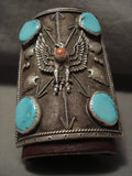 Huge Huge Huge Vintage Navajo 'Eagle' Bisbee Turquoise Native American Jewelry Silver Ketoh Bracelet-Nativo Arts